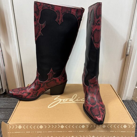 Zodiac “Dawson” Red & Black Snakeskin Western Boots | Size 9.5M | NEW - Picture 2 of 10